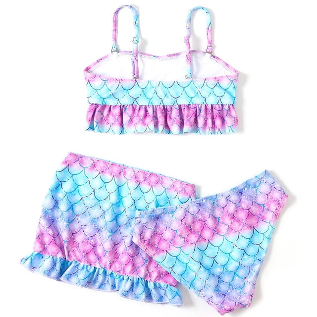 Traje de baño Traje de baño de 3 piezas para niña pequeña, traje de baño de sirena para niña, Bikini para natación en la playa al aire libre, trajes de baño de estilo veraniego para niños y niña