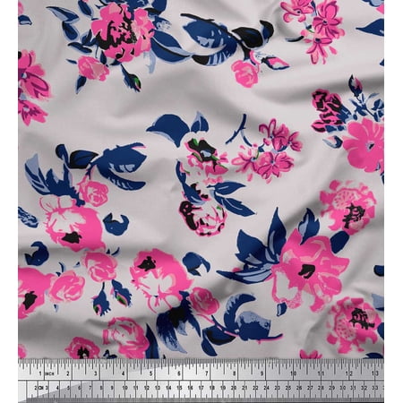 Soimoi Gray Viscose Chiffon Fabric Artistic Leaf & Floral Print Fabric by the Yard 42 Inch Wide