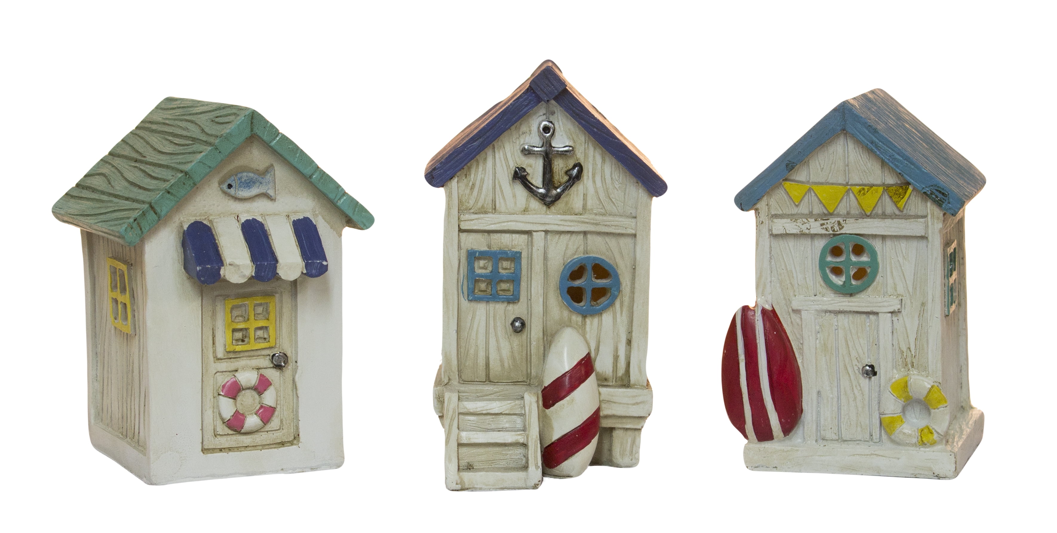4 Inch Polyresin Light Up Beach House Figurine (SetOf3)