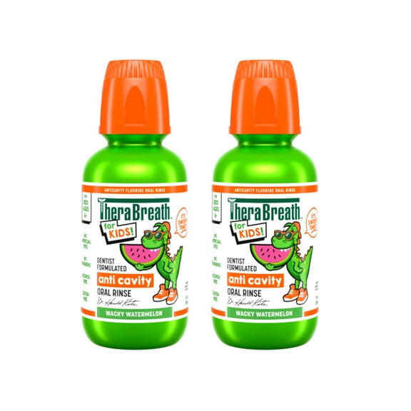 2 Pack - TheraBreath Kids Mouthwash with Fluoride, Organic Wacky Watermelon, Anticavity, 10 fl oz