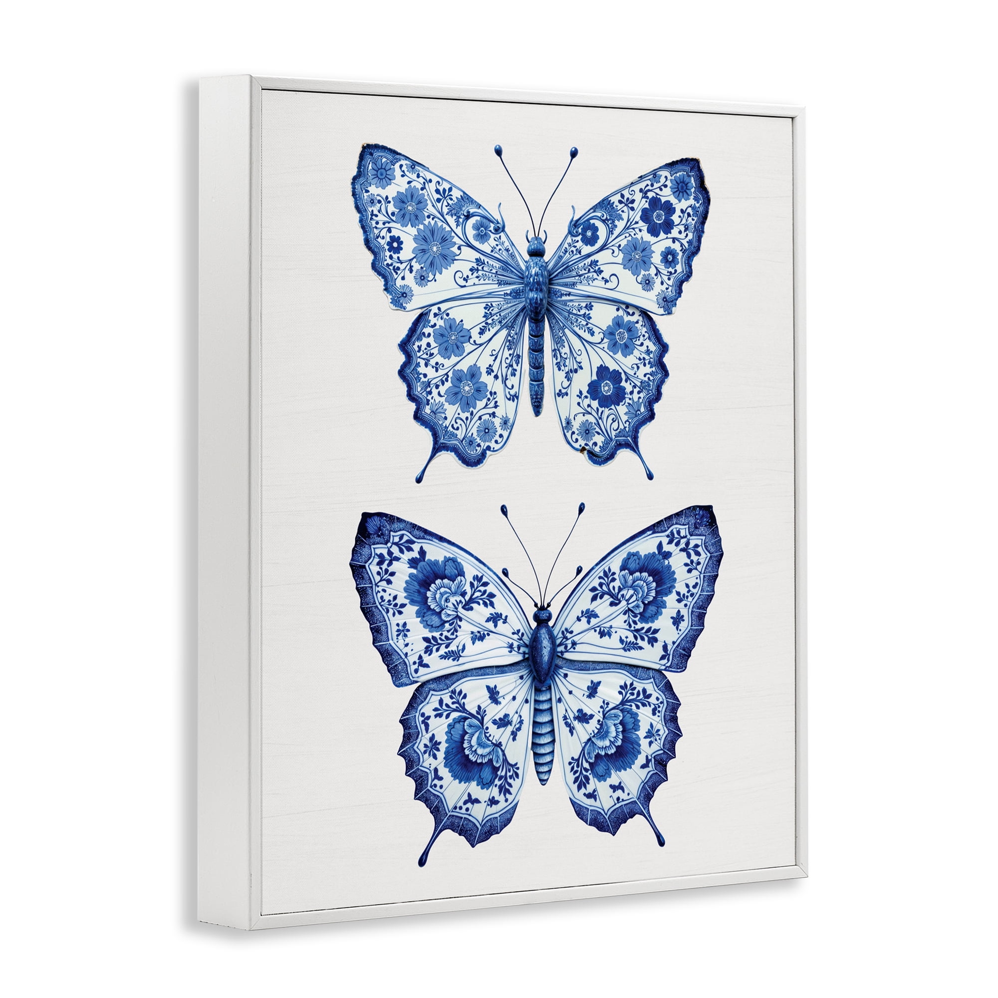 Ornate Toile Pattern Butterflies White Framed Giclee Art, design by Lettered and Lined