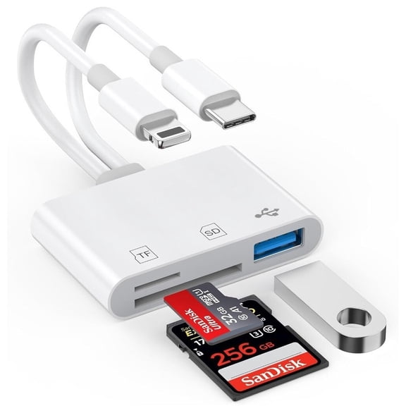 5-in-1 SD Card Reader for iPhone,iPad,Android – USB-C & Light-ning Adapter, Support SD / Micro SD / USB 3.0, Fast Transfer, Plug & Play, No App Needed