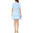thumbnail image 3 of INSPIRE CHIC Robe d'Été pour Femme Col en V Manches Bouffantes Taille Smockée Robe Courte Décontractée L Bleu Pâle, 3 of 6