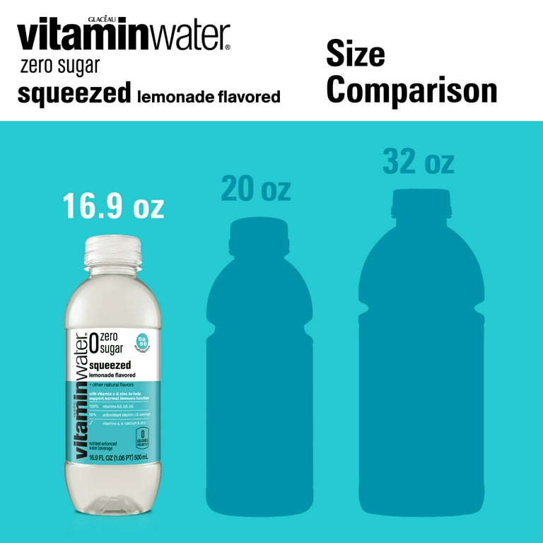 vitaminwater zero sugar squeezed electrolyte enhanced water, lemonade, 16.9  fl oz, 6 count bottles
