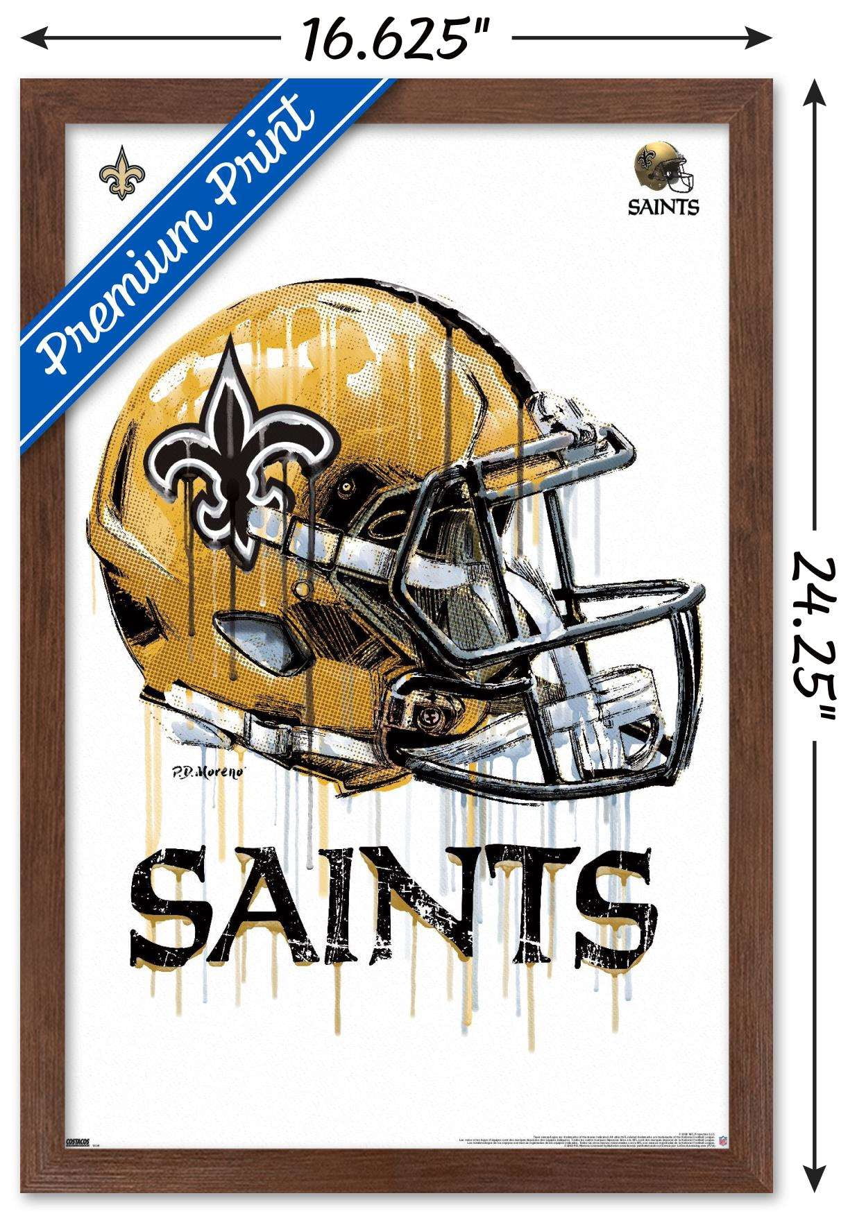 NFL New Orleans Saints - Drip Helmet 20 Wall Poster, 14.725" x 22.375", Framed
