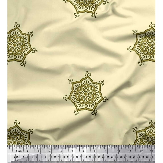 Soimoi Silk Fabric Floral Mandala Block Printed Craft Fabric by The Yard 42 Inch Wide
