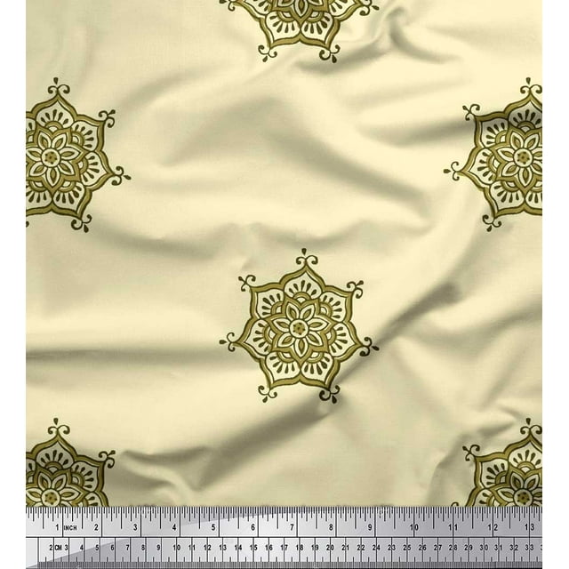 Soimoi Rayon Fabric Floral Mandala Block Print Fabric by The Yard 56 Inch Wide