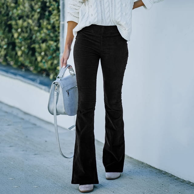 WILLBEST Pantalones Casuales para Mujer, de Pana, Ajustados, de Cintura Alta, Acampanados, con Cintura Elástica, Cómodos y elegantes para Uso Diario. Grande