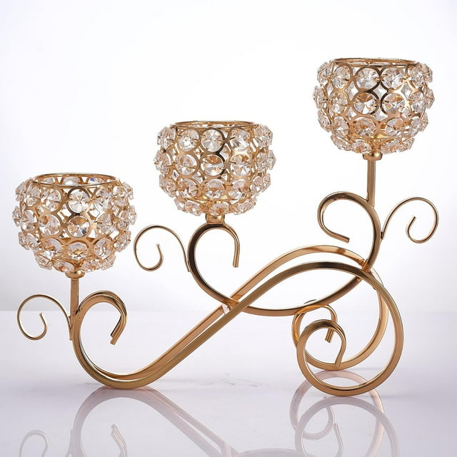 Candle Holder 3 Arm Candelabra Candlestick Wedding Table Centerpiece Golden