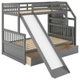thumbnail image 5 of Euroco Wood Twin over Full Bunk with Drawers and Slide, Storage Staircase for Kids Teen Adults, Gray, 5 of 11