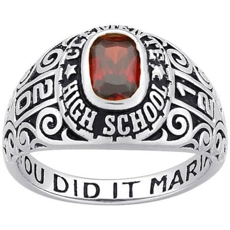 Order Now For Holiday Delivery, Freestyle, Women's Platinum Plated Celebrium Fancy Scroll Birthstone Class Ring, High School or College Graduation