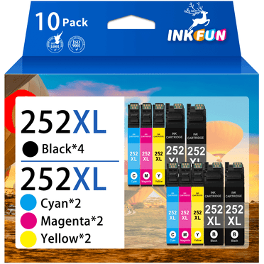 252XL Ink for Epson 252 Ink Cartridges Combo Pack for Printer Epson Workforce WF-7710 (10 Pack)