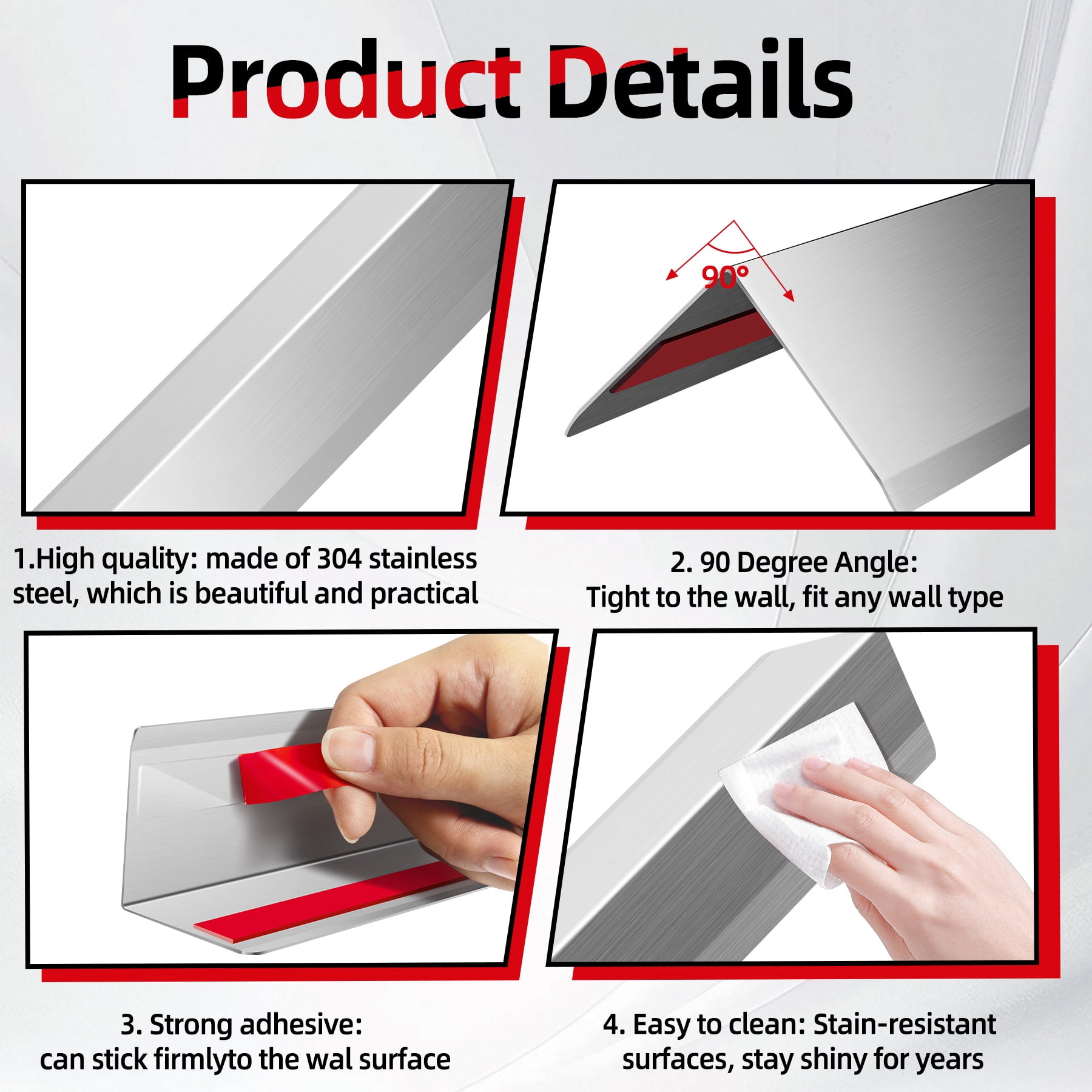 Cxforste 10-Pack Stainless Steel Wall Corner Guards, 2" x 2" x 48" Inch Silver Metal Corner Protectors