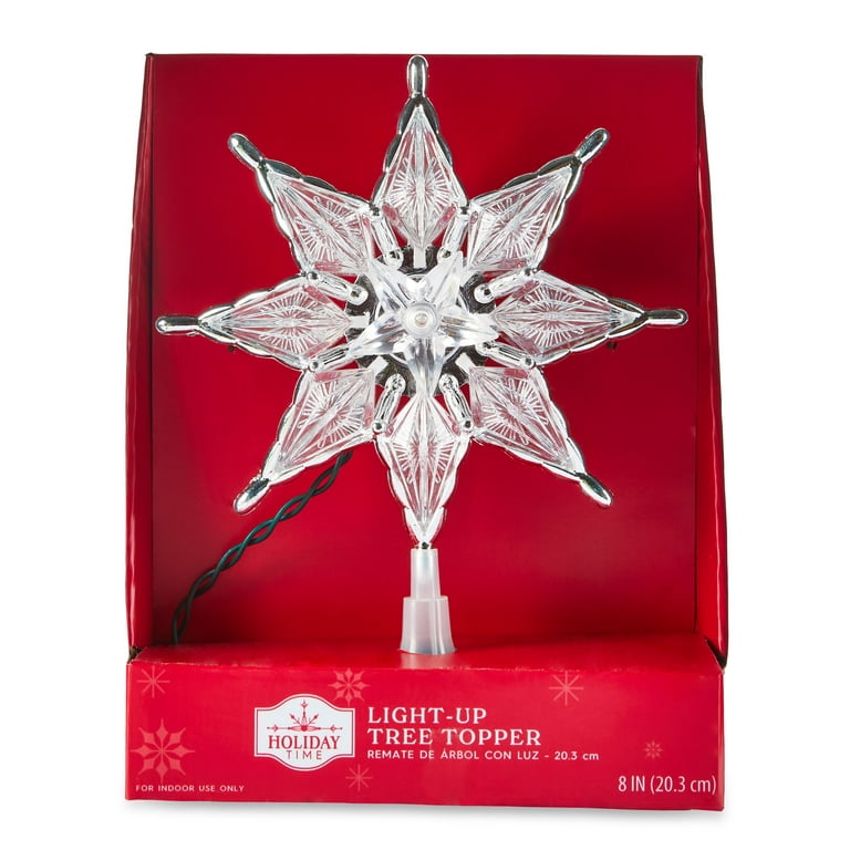 Holiday Time 8-inch Silver-Trim Clear Star Christmas Tree Topper