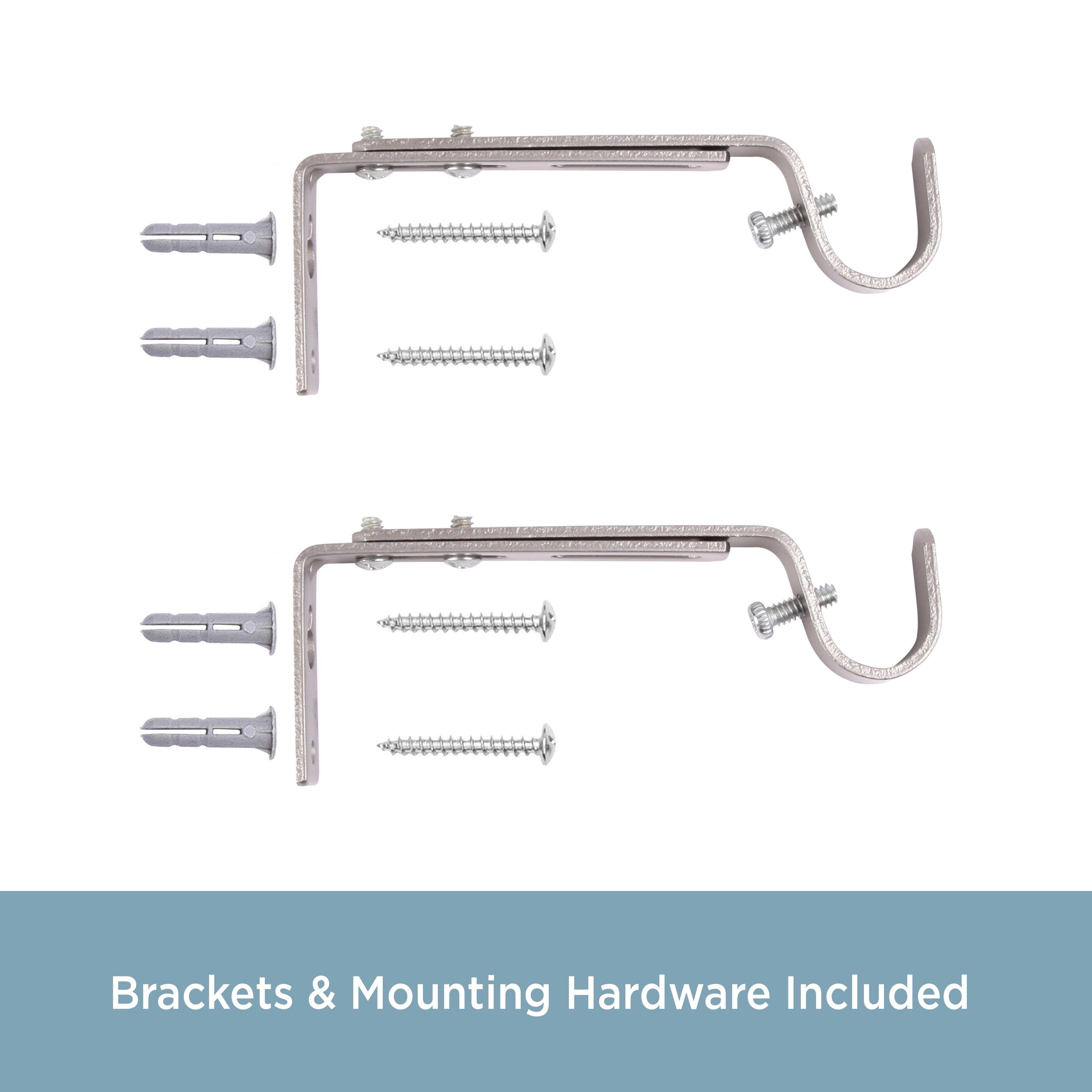 Kenney 3/4" Adjustable 4.5-6.125" Curtain Rod Mounting Brackets, Set of 2, Polished Pewter
