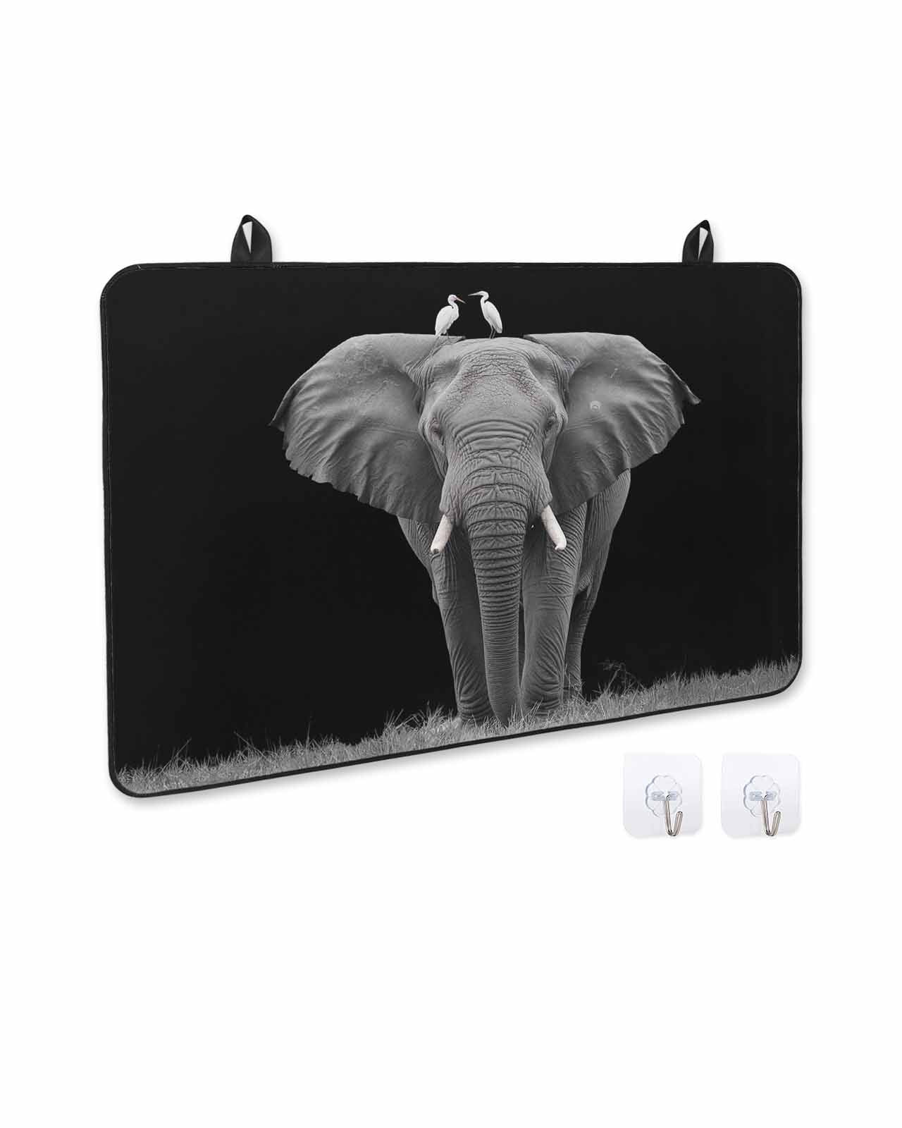 nqOlkjepod Large Induction Cooktop Protector Mat 24"x21", Elephant Bird Stove Top Covers for Electric Stove, Modern Pastoral Animal Black Grey Stove Burner Cover Mats, Glass Top Stove Cover