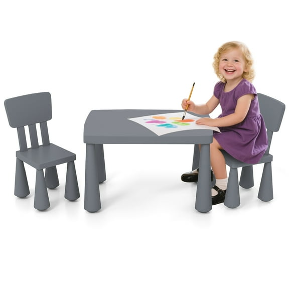 Gymax Kids Table & 2 Chairs Set Toddler Activity Play Dining Study Desk Gray