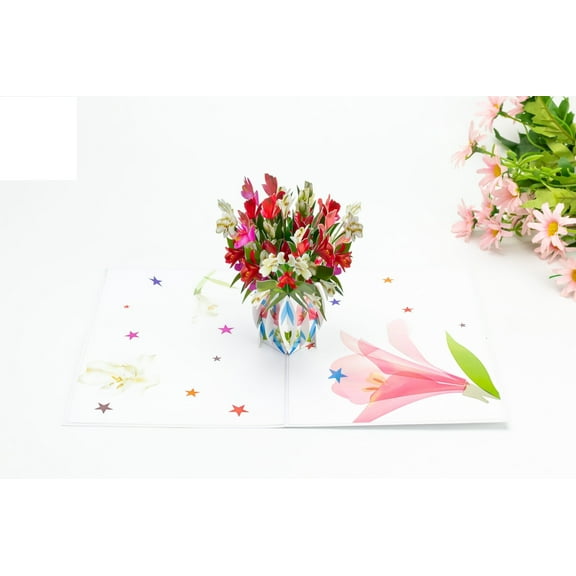 3D Pop Up Card – Daffodil Flowers Vase & Wedding Couple in Car with Balloons | Handmade Greeting Card for Wedding, Anniversary, or Love Celebration With Love From Vietnam