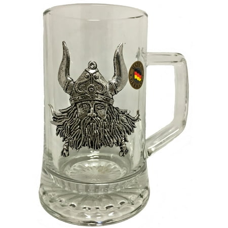 - Pewter Viking Wearing Helmet Decal German Glass Beer Stein Mug .4 Liter