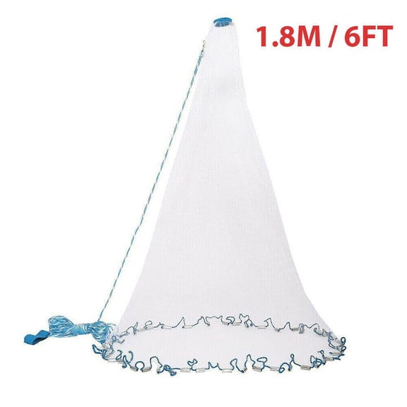 Fishing Cast Net 6/8/10/12/16FTEasy Throw Hand Cast Bait Net Strong Nylon Mesh with Zinc Sinkers for Freshwater Saltwater