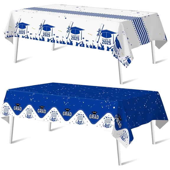 Graduation Tablecloths Party Decorations, Graduation Tablecloths 2PCS , Disposable Plastic Waterproof Tablecloth, Class of 2025 Congrats Grad Party Table Covers, 54"x108" Plastic Table Cover Supplies