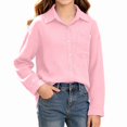 thumbnail image 2 of DJDLJWCJ Big Girls Button Up Shirt Solid Color Loose Fit Long Sleeve Shirts Loose Fit Casual Shirts with Pocket Pink Size 3T, 2 of 9