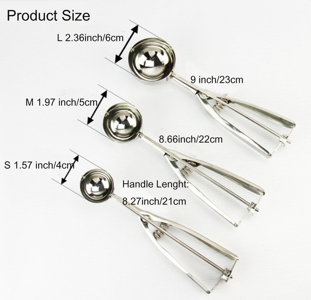 INTSUPERMAI Set of 3 Ice Cream Scoop Cookie Scoop Stainless Steel with Trigger