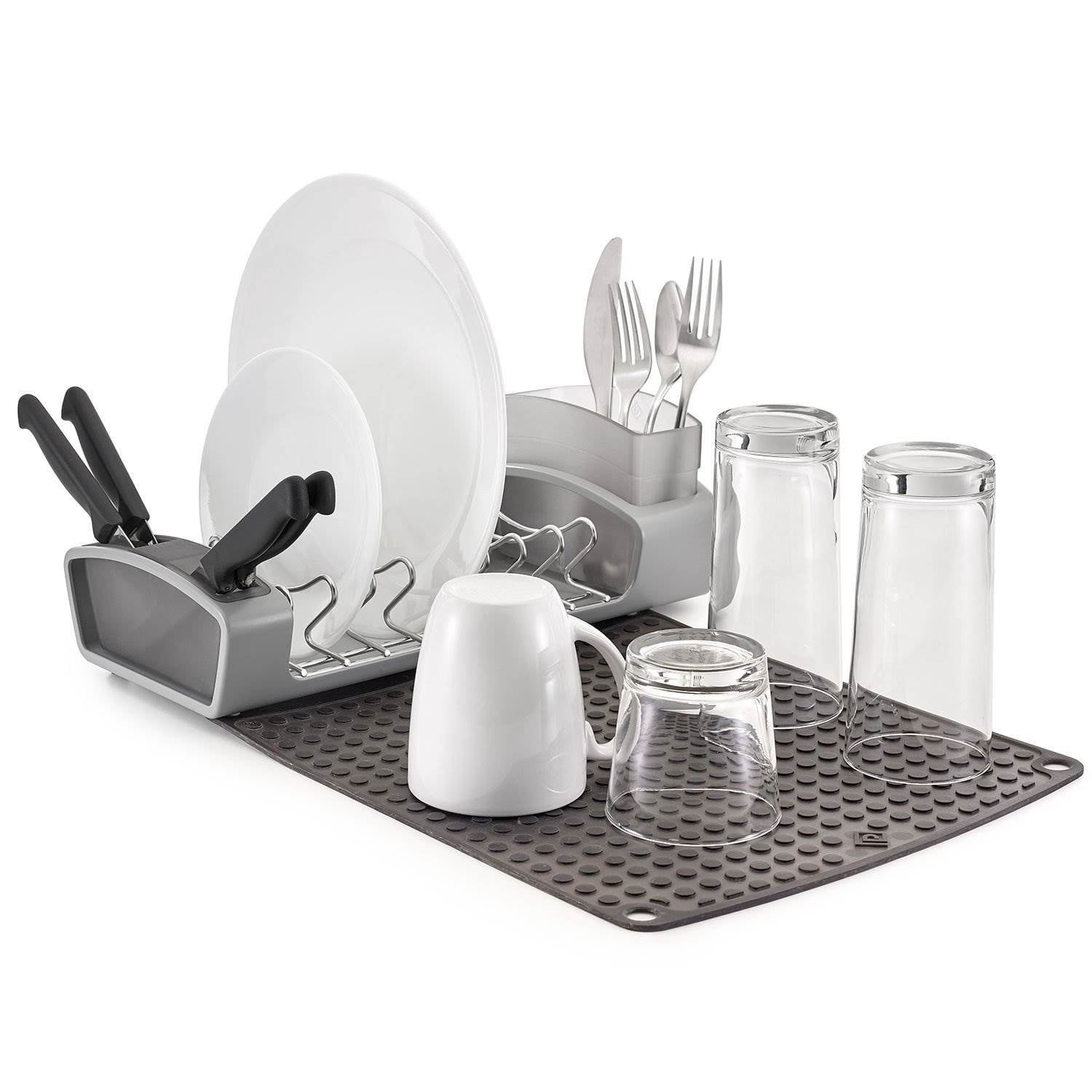 Polder Fold Away Space Saving Stainless Steel Dish Rack with Silicone Drying Mat