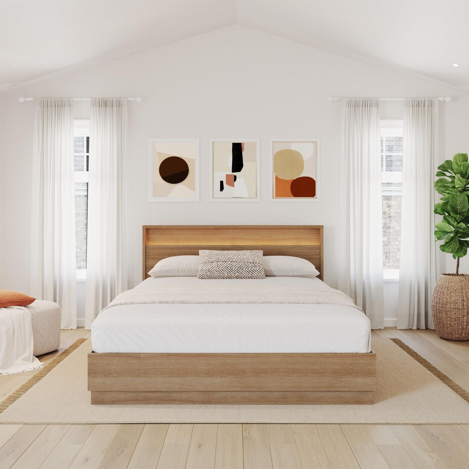 Harlow Bed Set with Slatted Bedframe and Headboard with Integrated Light