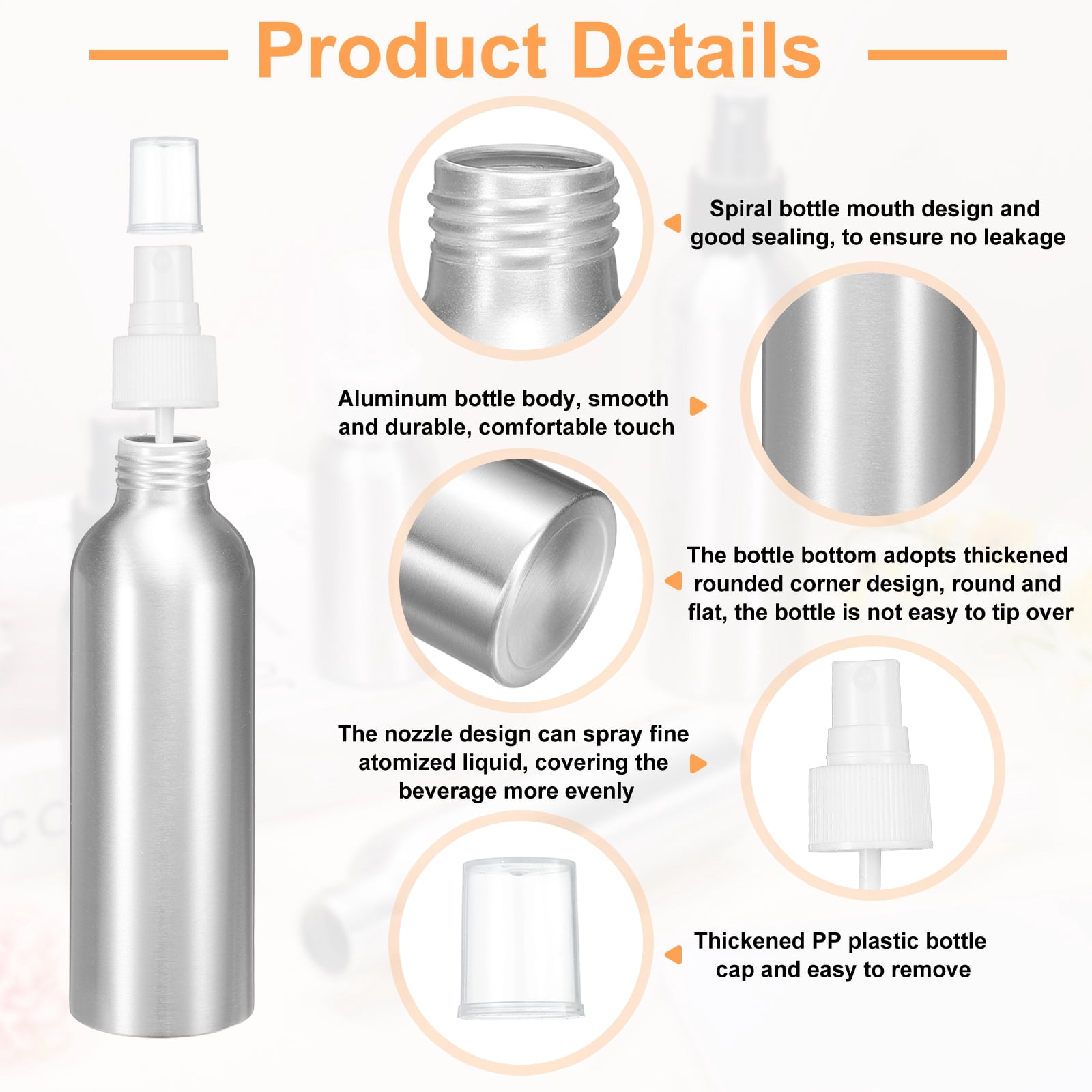 Uxcell 5pcs Aluminum Fine Mist Spray Bottles 200ml/6.7oz Metal Small Liquid Alcohol Refillable Travel Container with White Plastic Nozzle Cap for Perfume Skincare Cosmetic Storage Bottle