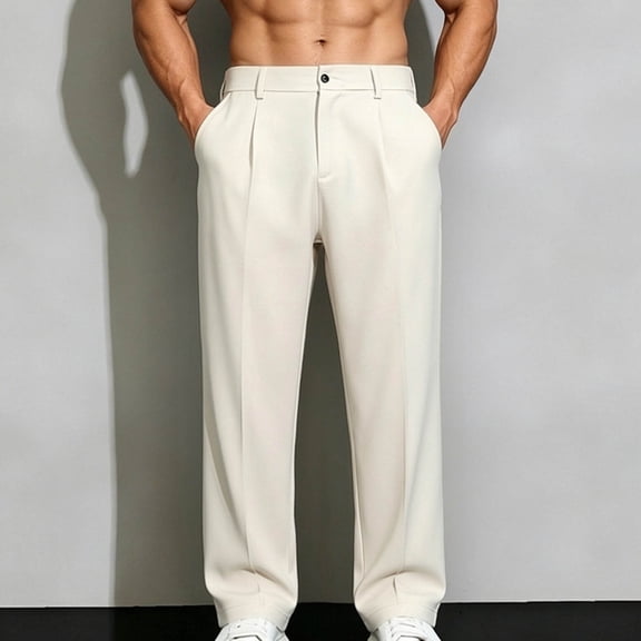 Blmnix Low Waisted Trousers for Men Chinos Lightweight Work Pants Dress Pants Baggy Jean Long Straight-Leg Beige Mens Casual Pants,XXL