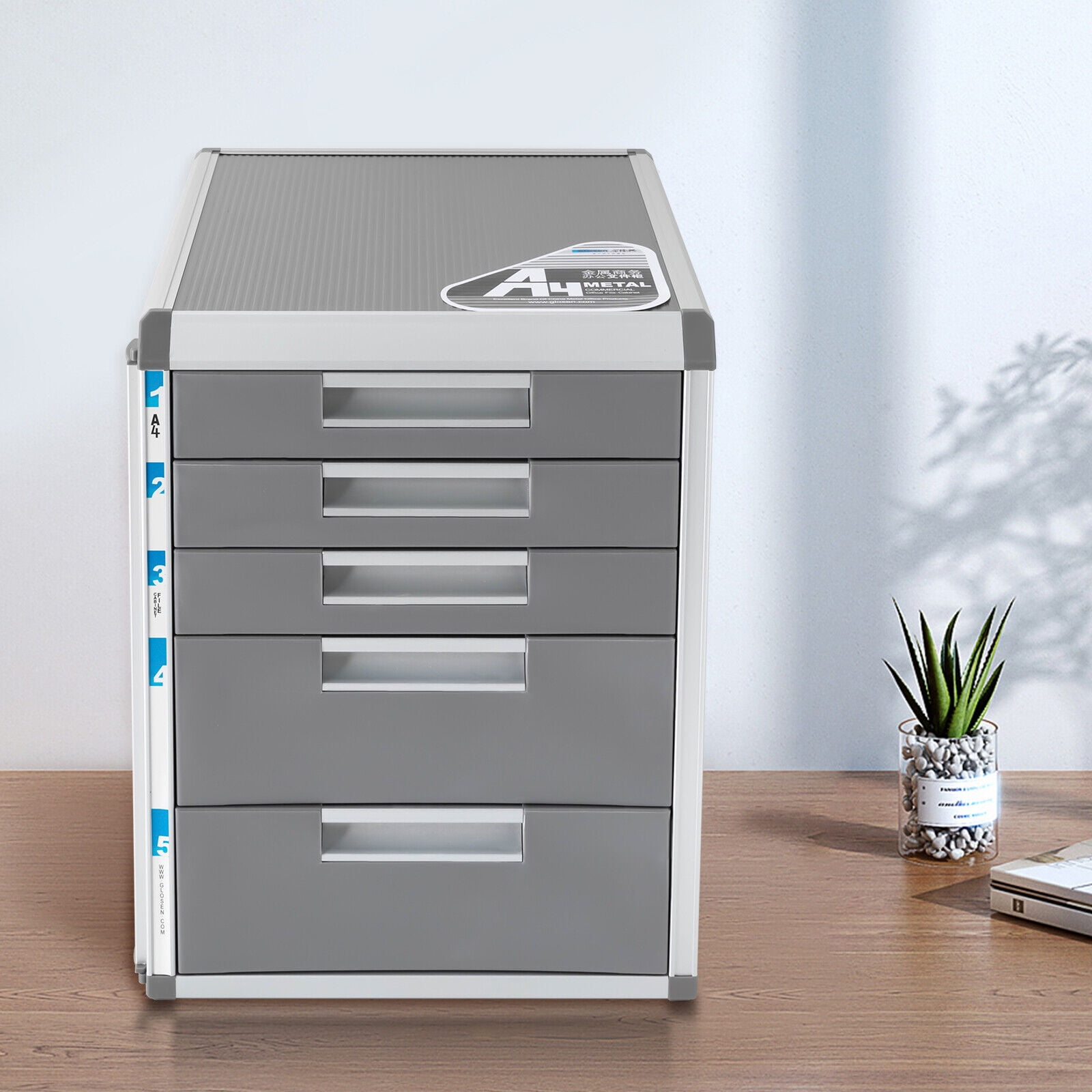 Denest 5-Drawer Lockable Modern Desktop Drawer Organizer Aluminum Desk Document Storage Box Multi-Functional Office File Cabinet
