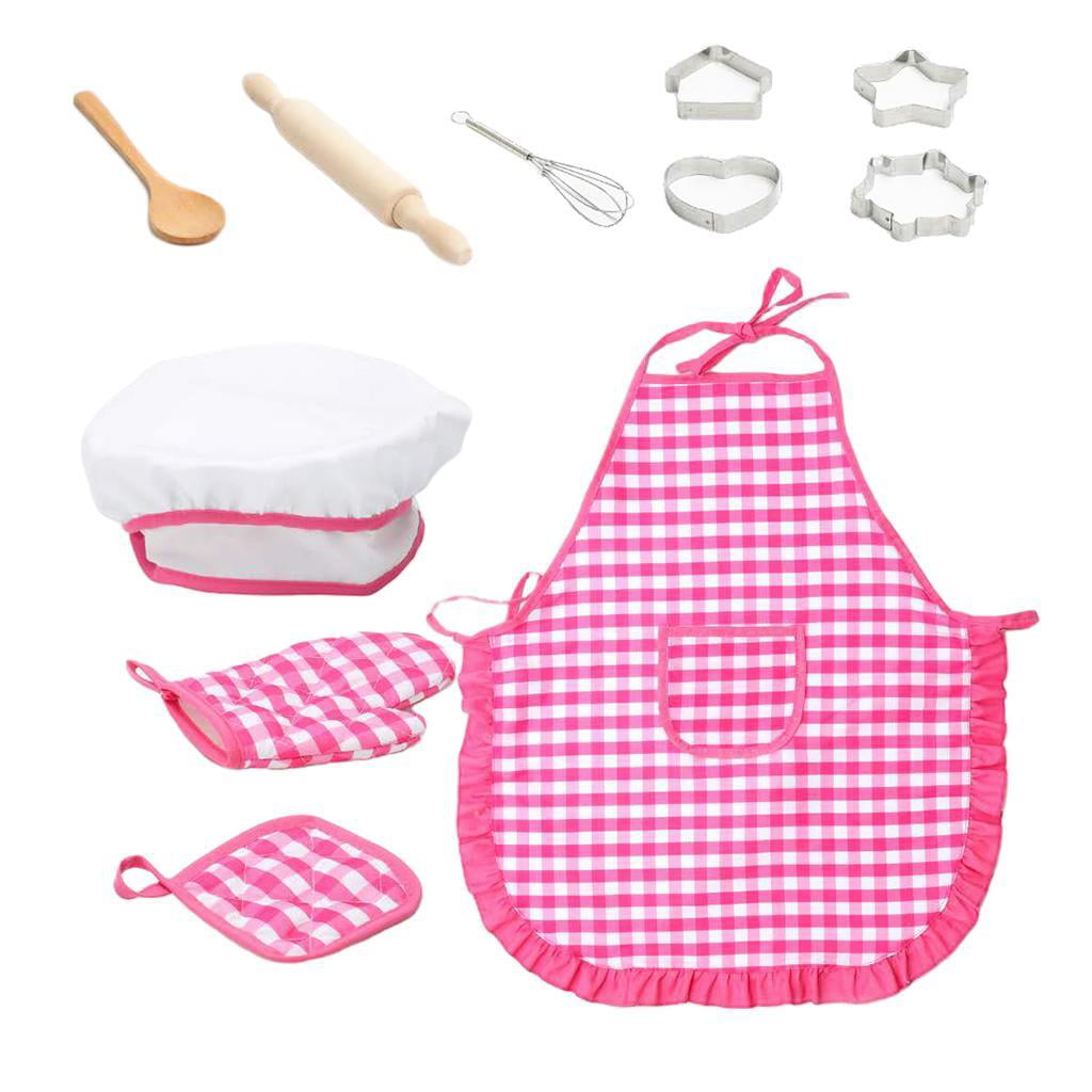 Kids Kitchen Pretend Play Toys Cooking for Role Games Stainless Pink 11pcs 