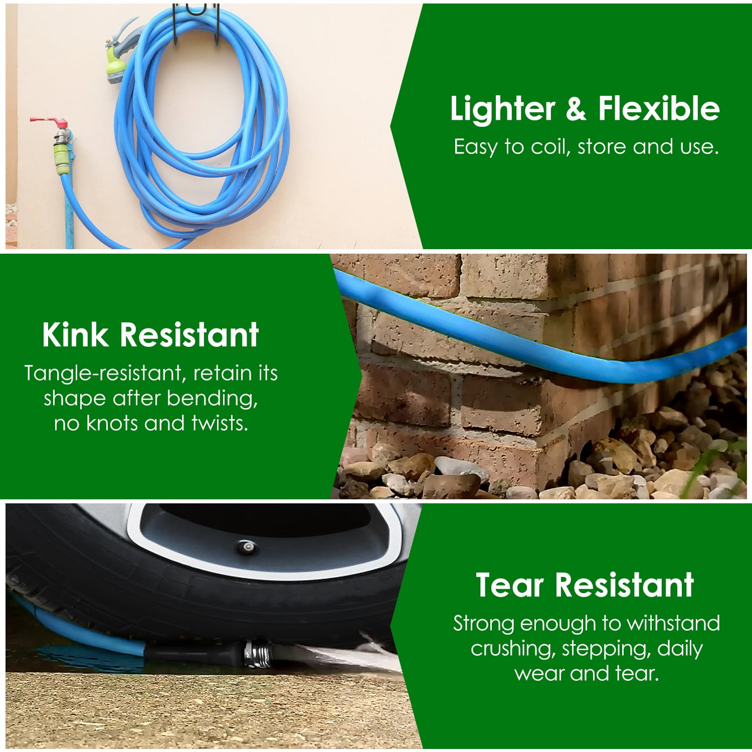 iMounTEK 25ft/50ft Heavy Duty Garden Hose 5/8" Flexible PVC Water Hose Leak-Resistant Kink-Free All-weather Burst 500PSI