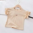 thumbnail image 2 of Kids Shirts Girls Flared Sleeve T Shirts Solid Color Casual Round Neck Comfortable Tee Girls' Tops, Tees & Blouses Beige 3 Years-4 Years, 2 of 4