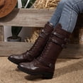 thumbnail image 5 of Women Riding Boots, Mid Calf Combat Boots, Winter Lace Up Gothic Motorcycle Boot with Inside Zipper Non Slip Outsole, 5 of 7