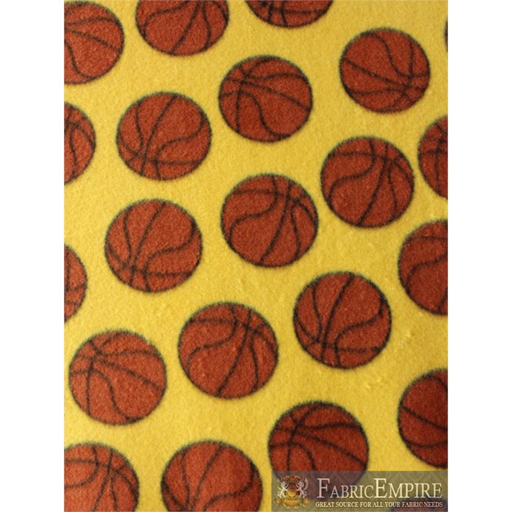 Fleece Fabric Printed ANTI PILL BASKETBALL YELLOW BACKGROUND