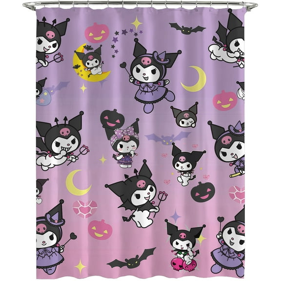 Cartoon For Kuromi Themed Shower Curtain for Bathroom Decor,Durable Waterproof Polyester Fabric,72x72 Inch with 12 Pack Hooks Washable Curtain Set
