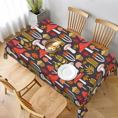 

Table Cloth Rectangle Table Mushrooms And Leaves Tablecloth 60 x 90 Inch Wrinkle Resistant Decorative Fabric Table Cover for Dining Party Indoor Outdoor