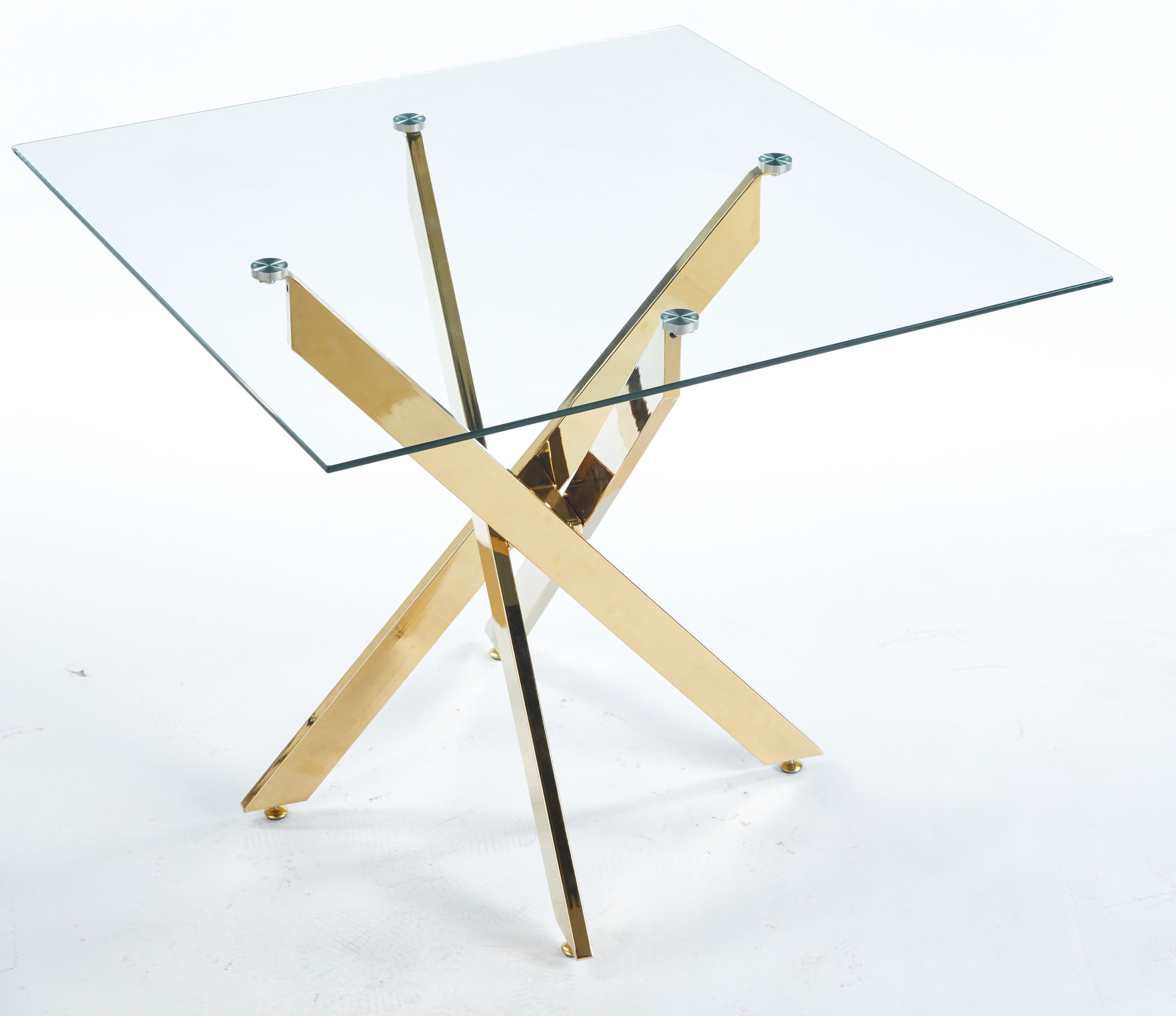 MAYEERTY Modern Square Dining Table - Cross Legs, Tempered Glass Top, Compact for Family Meals