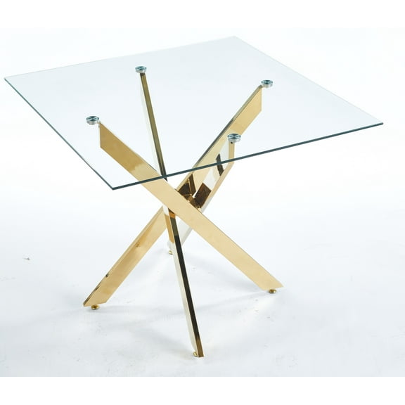 Dining Tables Dining Table with cross metal leg and tempered glass,Modern Space Saving Kitchen Table for Living Room,chrome legs,Square table,golden legs,90x90x75cm,Coffee Tables