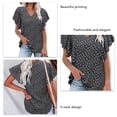 thumbnail image 3 of Top con cuello en V para mujer, mangas cortas con volantes, camiseta informal de verano holgada para uso diario, estampado floral negro L, 3 of 4