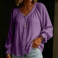 thumbnail image 5 of Vetsdori Ruffle Cotton Linen Tops for Women V-Neck Fashion Button down Blouses,Solid Color Long Sleeve Loose Ladies Shirts Fashion, 5 of 8