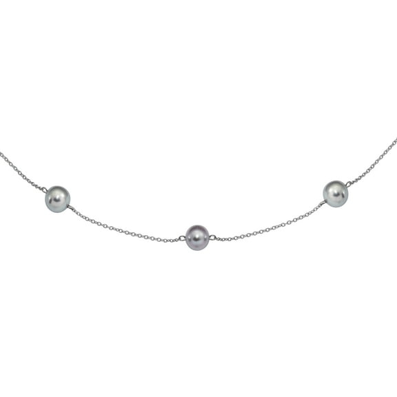 Primal Silver Sterling Silver Rhodium 7-8mm Grey Freshwater Cultured Pearl 9 Station Necklace