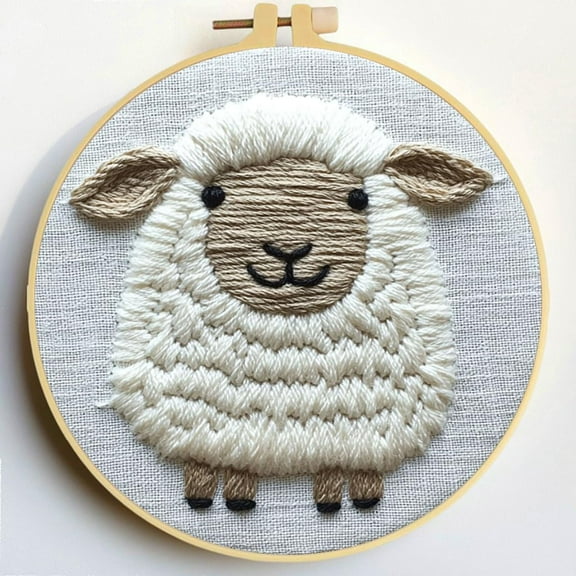 Punch Needle Kits Sheep Embroidery Starter Set with Hoop Easy for Beginners DIY Stress Relief Handmade Craft Hobby and Home Decor 20x20cm-1