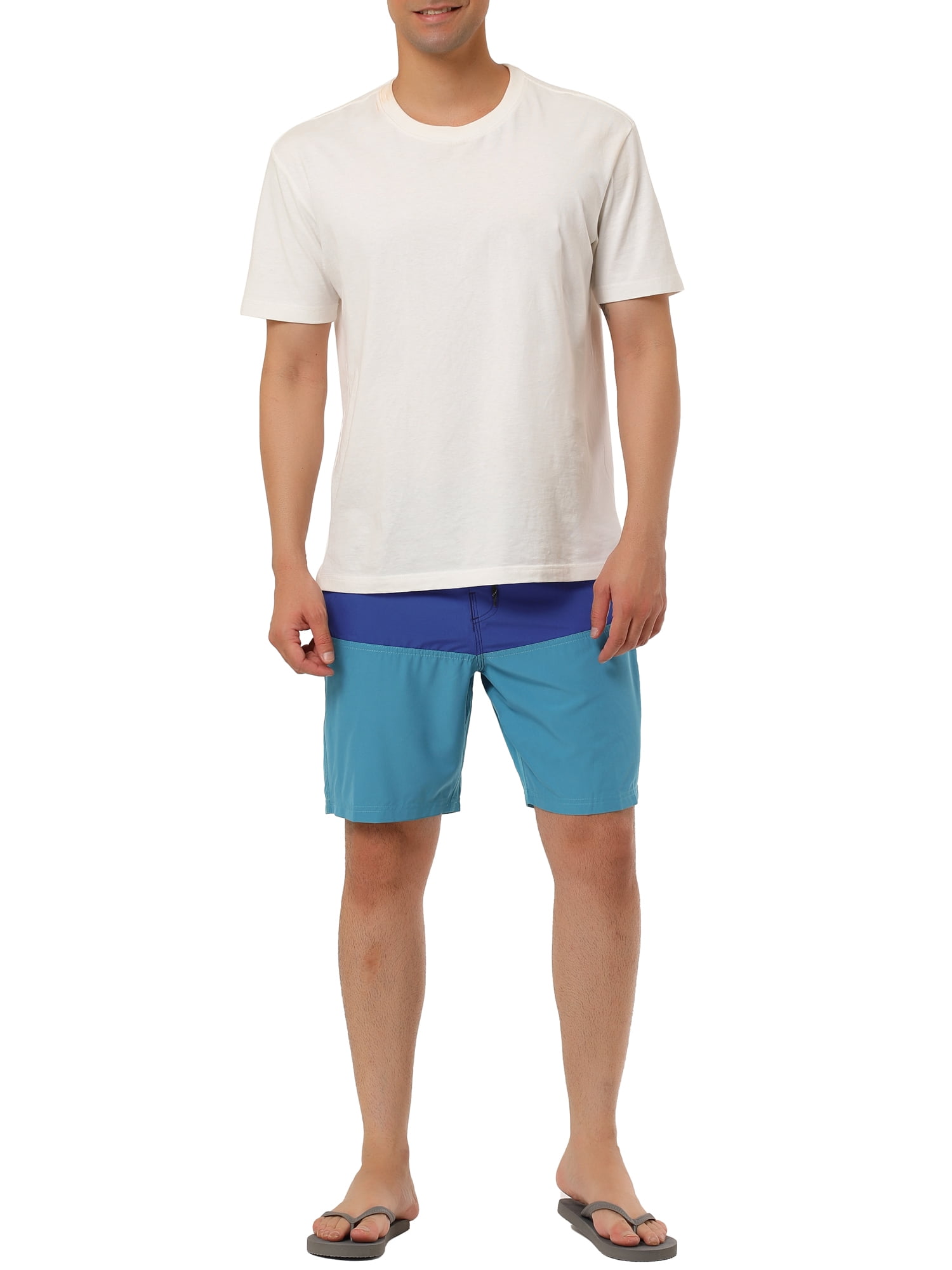 Unique Bargains Men's Summer Swim Color Block Drawstring Beach Board Shorts 36 Blue Black