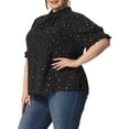thumbnail image 4 of GRACE & GRANDEUR Blouse à Manches Bouffantes Plissée à Col Montant à Imprimé d'Étoiles pour Femme Grande Taille1X Noir, 4 of 7