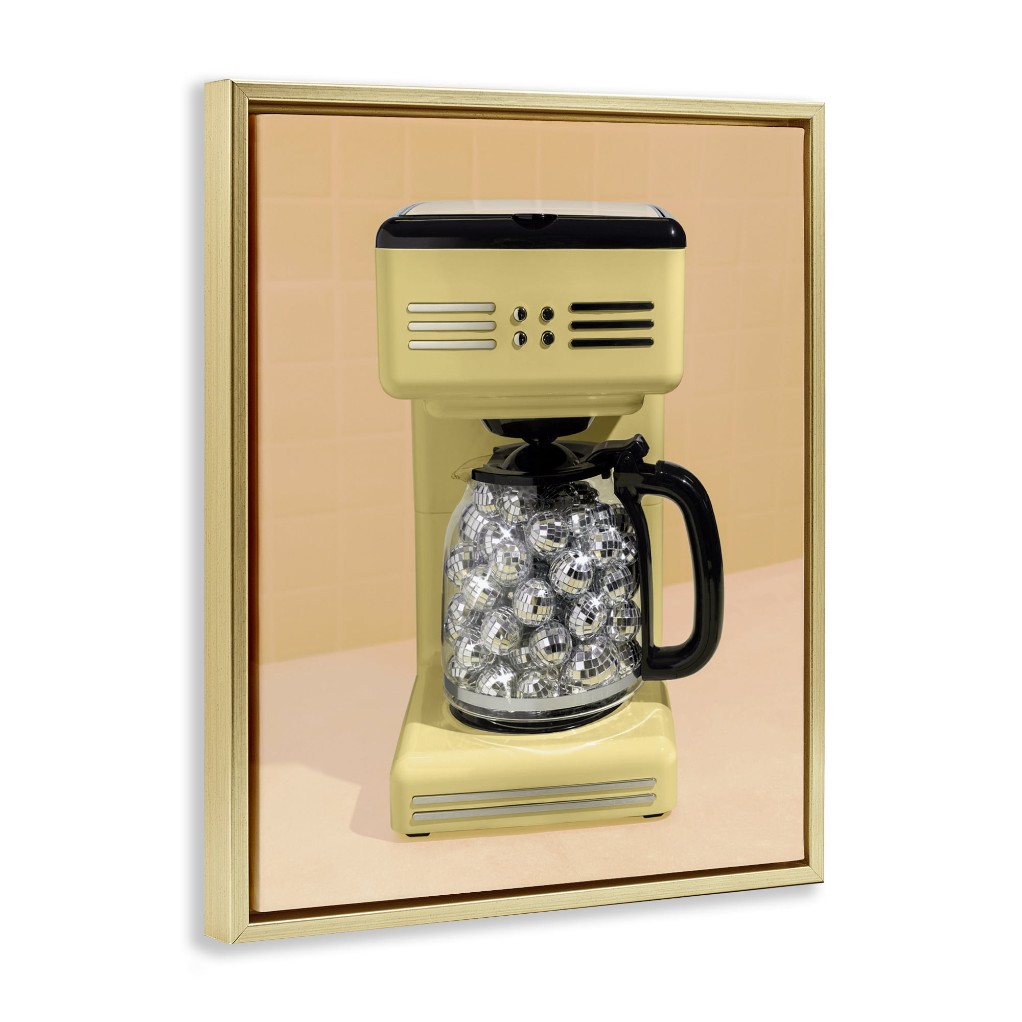 Stupell Industries Disco Coffee Maker over Yellow Gold Framed Floater Canvas Wall Art, design by LISH Creative