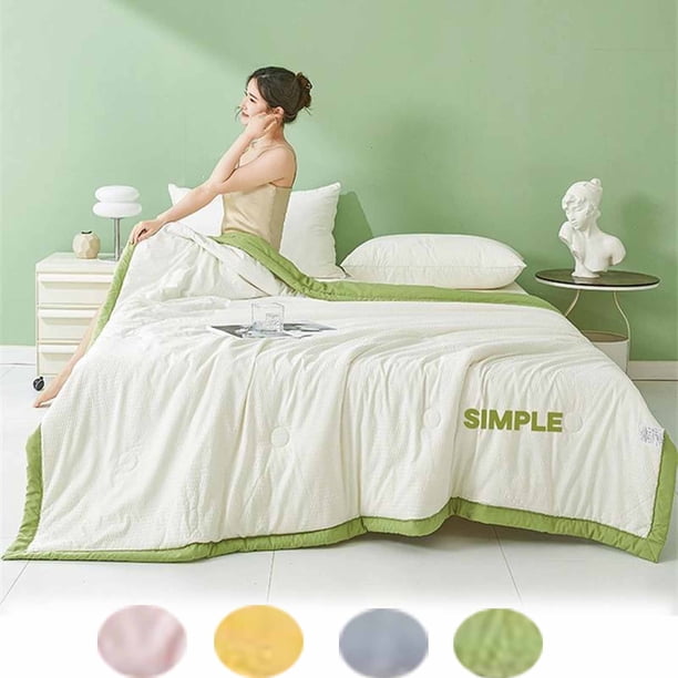 Colcha de verano súper suave verde, gris, rosa, amarillo | Edredón ligero y fresco de poliéster 59"x78" | Transpirable, anti-grumos, lavable a máquina, ropa de cama fina para casa, habitación con