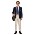 thumbnail image 5 of Boys Formal Straight Leg Dress Pants, Elastic Waist Solid Plaid Kids Slacks Trousers for School Uniform Performance Piano Host Daily Casual Outdoor Wear(Khaki,9-10 Years), 5 of 5